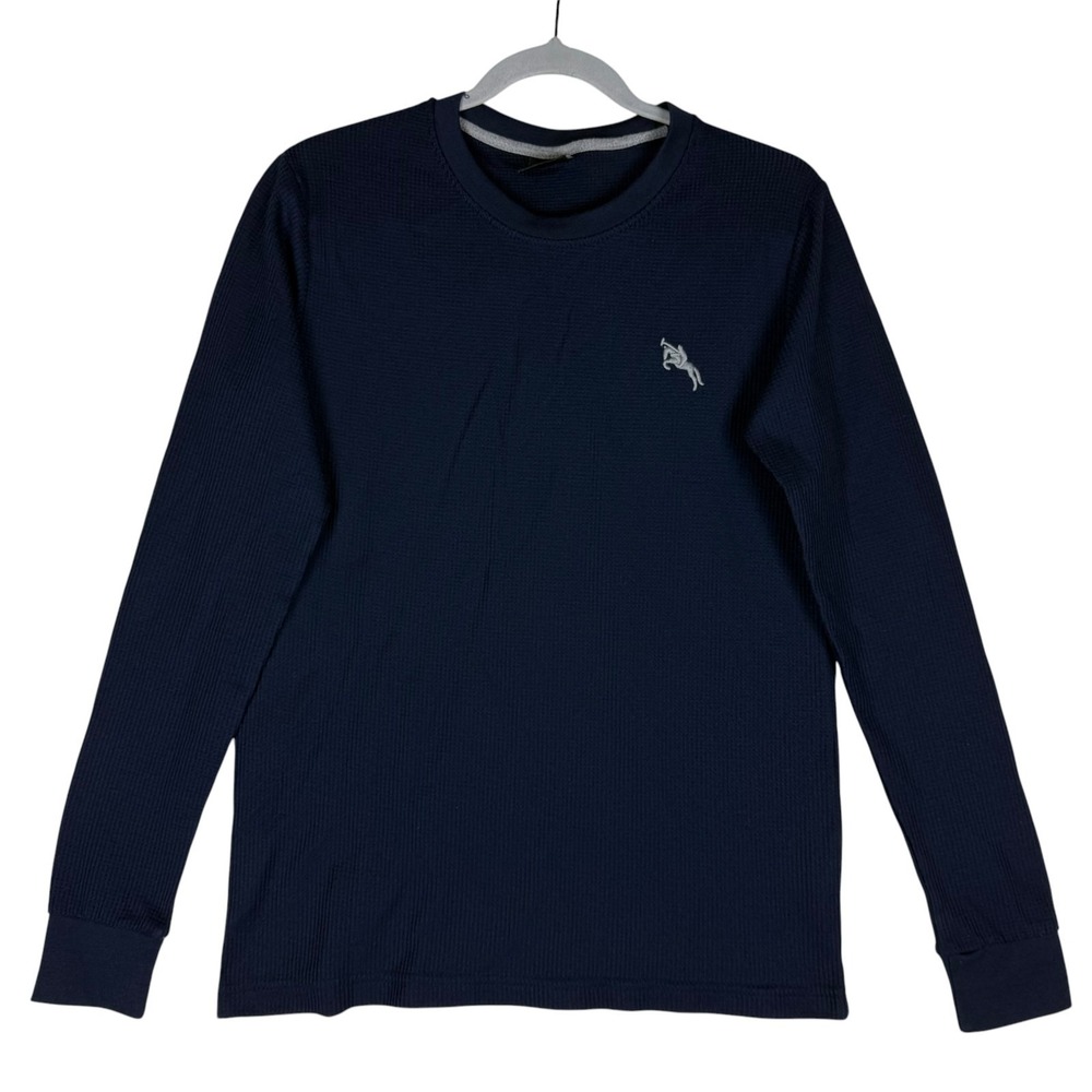 Lucky Horse T Shirt Mens Small Blue Thermal Waffle Knit Long Sleeve Crewneck